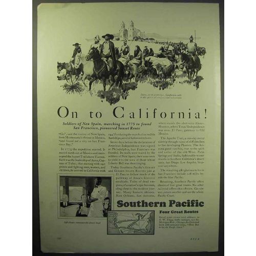 1929 Southern Pacific Railroad Ad - On to California