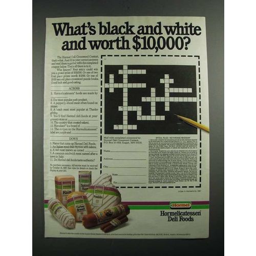 1987 Hormel Deli Foods Ad - What's Black and White and Worth $10,000?