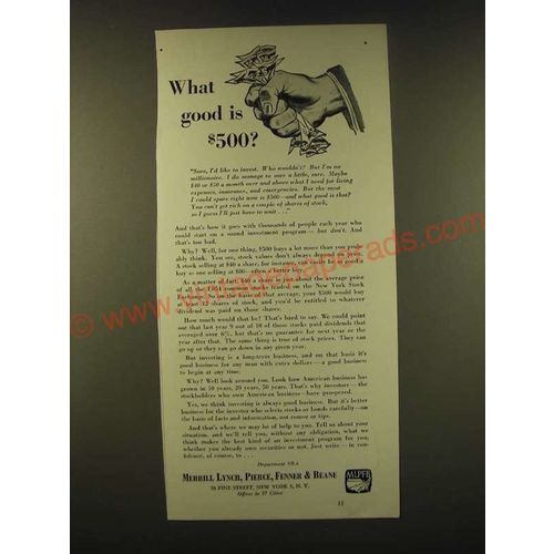1952 Merrill Lynch, Pierce, Fenner & Beane Ad - What good is $500?