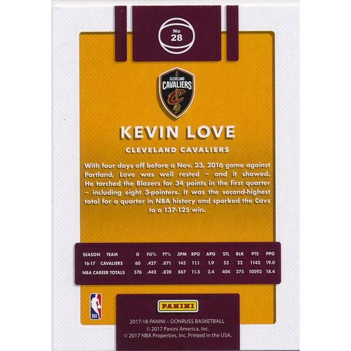 2017-18 Donruss 28 Kevin Love Cleveland Cavaliers