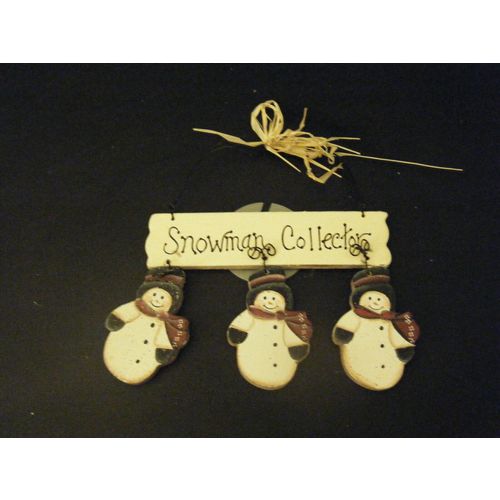 Painted Wood "Snowman Collector" Wall Hanging