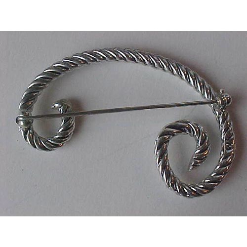 Silver Rope Pin Twisted Rope Brooch C Style Curled Wisp Scarf Pin 2"