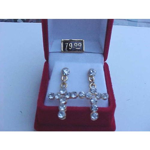 Gold Cross Earrings Cubic Zirconia Dangle Cross Pierced Earrings 1"