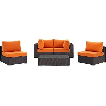 Outdoor Patio Set Sofa Chair Coffee Table Brown Rattan 4-Piece-7 Cushion Colors