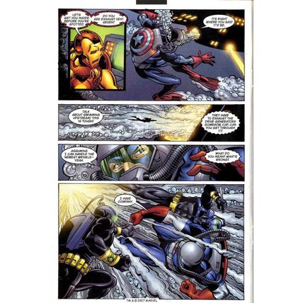 Captain America #46 p7 (2001) Jurgens/Layton Cap Undersea Battle Iron Man Guest