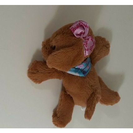Barbie Plush Brown Dog Pink Bow Stuffed Animal Mattel 7" Glitter Collar good