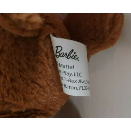 Barbie Plush Brown Dog Pink Bow Stuffed Animal Mattel 7" Glitter Collar good