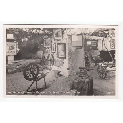 Interior of the Famous Blacksmith's Shop Gretna Green RP Postcard 6771