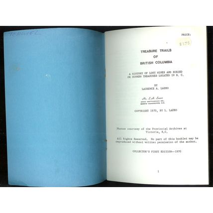 Treasure Trails of BC Lost Mines Buried Treasure 1970 used softcover book
