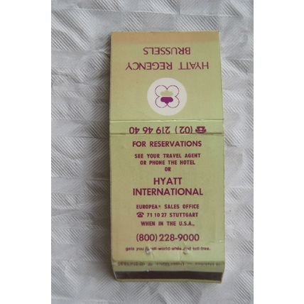 Matchbook Cover Hyatt Regency, Brussels - International