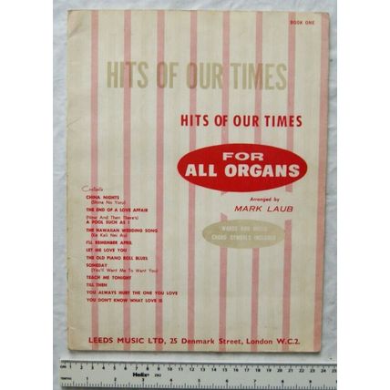 1964 Hits of our Times for All Organs, Book One. Arranged by Mark Laub