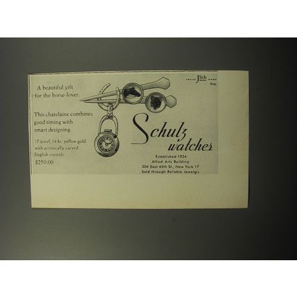 1951 Schulz Watches Ad - A beautiful gift for the horse-lover