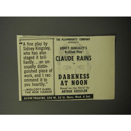1951 Alvin Theatre Darkness at Noon Play Ad - The playwrights' company presents
