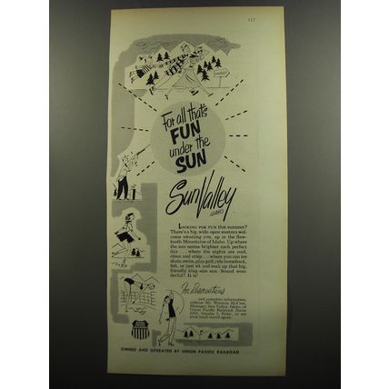 1953 Union Pacific Railroad Ad - For all that's fun under the sun Sun Valley