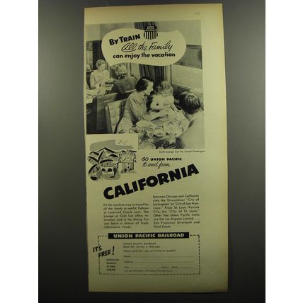 1953 Union Pacific Railroad Ad - By train all the family can enjoy the vacation