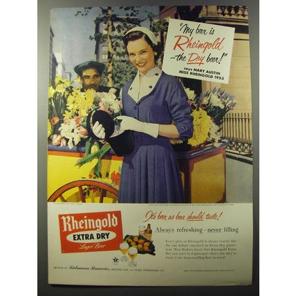 1953 Rheingold Extra Dry Lager Beer Ad - My beer is Rheingold - Flower Cart