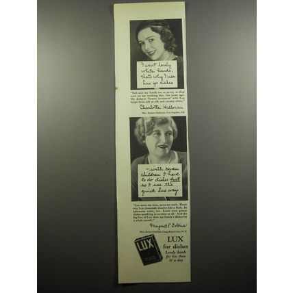 1932 Lux Detergent Ad - I want lovely white hands, that's why I use Lux