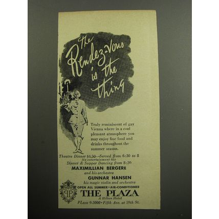 1957 The Plaza Hotel Ad - The Rendez-vous is the thing