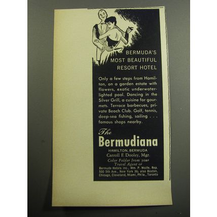 1957 The Bermudiana Resort Ad - Bermuda's most beautiful resort hotel