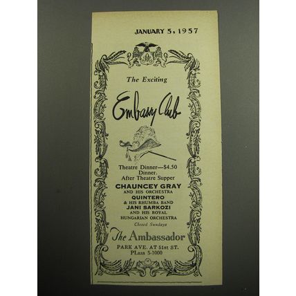 1957 The Ambassador Hotel Ad - The exciting Embassy Club