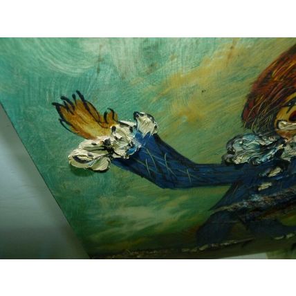 Vintage 1978 Oil Painting and Collage, Happy Clown, Signed Kovetz 48.7 x 33.8 cm