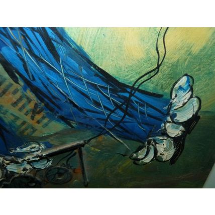 Vintage 1978 Oil Painting and Collage, Happy Clown, Signed Kovetz 48.7 x 33.8 cm