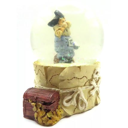 Pirate Smoking Snow Globe with Blue Coat 8.5 CM Treasure Chest Gift Shabby Chic