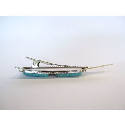 Triangle with rectangle turquoise blue stone tribal design metal alligator hair