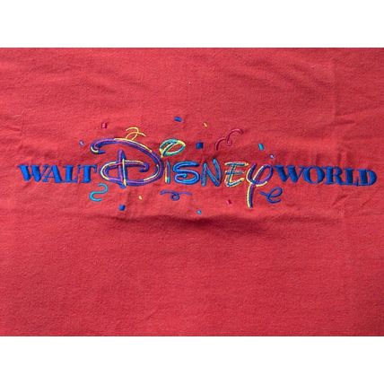 Walt Disney World Mickey Mouse Unisex M Red Adult Tee Shirt Embroidered Cotton