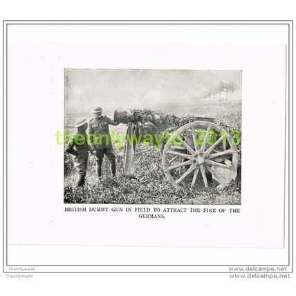 BRITISH DUMMY GUN IN THE FIELD, FRANCE, PHOTO BOOK ILLUSTRATION c1914