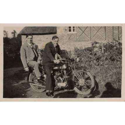 Proud Motorcycle Bike Riders in Back Garden Antique Real Photo Postcard