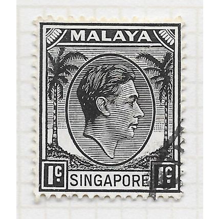 SINGAPORE MALAYA 1948 KG6 USED 1c BLACK SG1 1 SG PERF 14