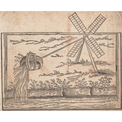 ANCIENT IRRIGATION SYSTEM - WATER WHEEL WINDMILL ANTIQUE PRINT