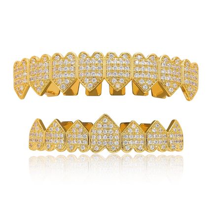 Gold Silver Color Teeth Grillz Hip Hop Grills Big 8 Top 8 Bottom Set ICED 5A+ CZ