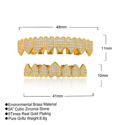 Gold Silver Color Teeth Grillz Hip Hop Grills Big 8 Top 8 Bottom Set ICED 5A+ CZ