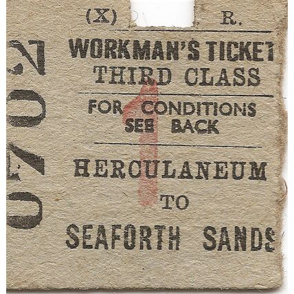 Liverpool Overhead Railway Edmondson Ticket - Herculaneum to Seaforth Sands