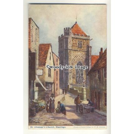ar0504 - St.Clement's Church & Lane, Hastings - Artist - W.H.Borrow - Postcard