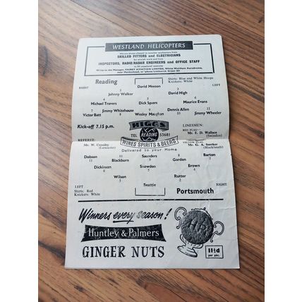 1961/62 Reading vs Portsmouth - Division 3 **FREE P&P**