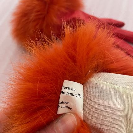 Leather Fur ORANGE Gloves Vintage French designer! SILK LINED! OffeR!