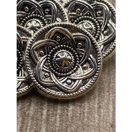 Shank Buttons 15mm Antique Silver Metal Coat Blazer Fancy Flower Design