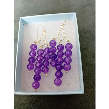 Silver Chandelier Purple Glass Bead Drop Earrings