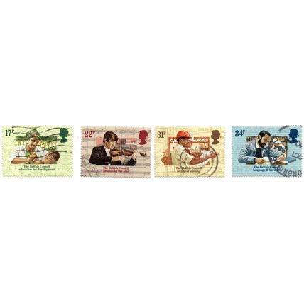 QUEEN ELIZABETH 11 G.B. SET 4 FINE USED BRITISH COUNCIL ANNIVERSARY STAMPS 1984