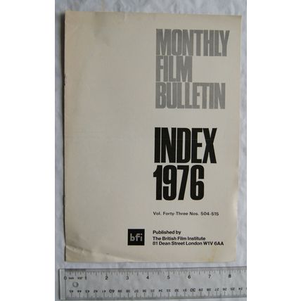 1976 Monthly Film Bulletin Index April vol. 43 nos. 504-515