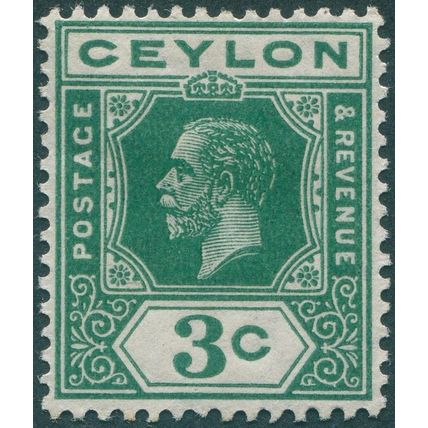 Ceylon 1919 3c blue-green SG302 unused