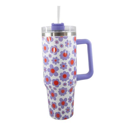 Orchid Petal Flower Print Handle Stainless Steel Portable Cup