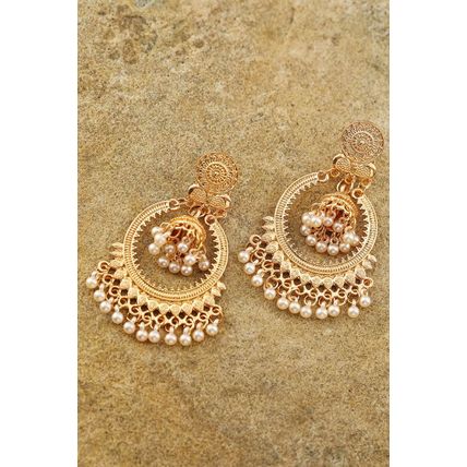 Gold Boho Pearl Tasseled Alloy Dangle Earrings