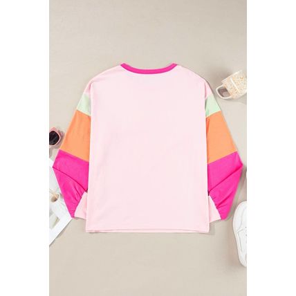 Pink GAME DAY Rugby Football Graphic Color Block Sleeve Top