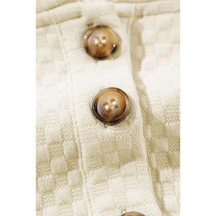 Apricot Textured Buttoned Neckline Side Pockets Hoodie