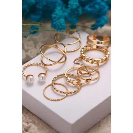 Gold 10pcs/set Vintage Plated Alloy Ring Set