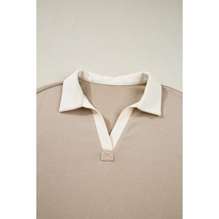 Parchment Raw Edge Detail Colorblock Patchwork Cropped Pullover Drawstring Skirt